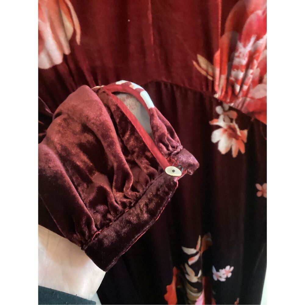 Johnny Was Burgundy Floral Midi Dress - Picture 6 of 14